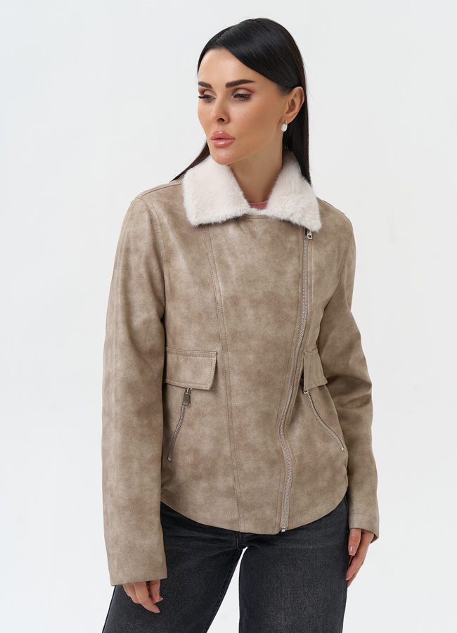 Женская куртка из эко кожи с отделкой из эко меха модель № 30215 универмаг малина