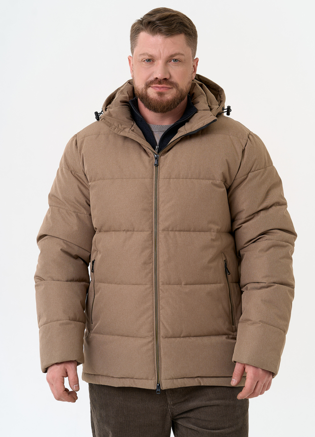 Мужской пуховик с капюшоном  модель № 31473 меха малина