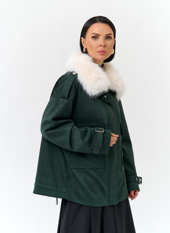 Женская куртка из эко замши с отделкой из эко меха