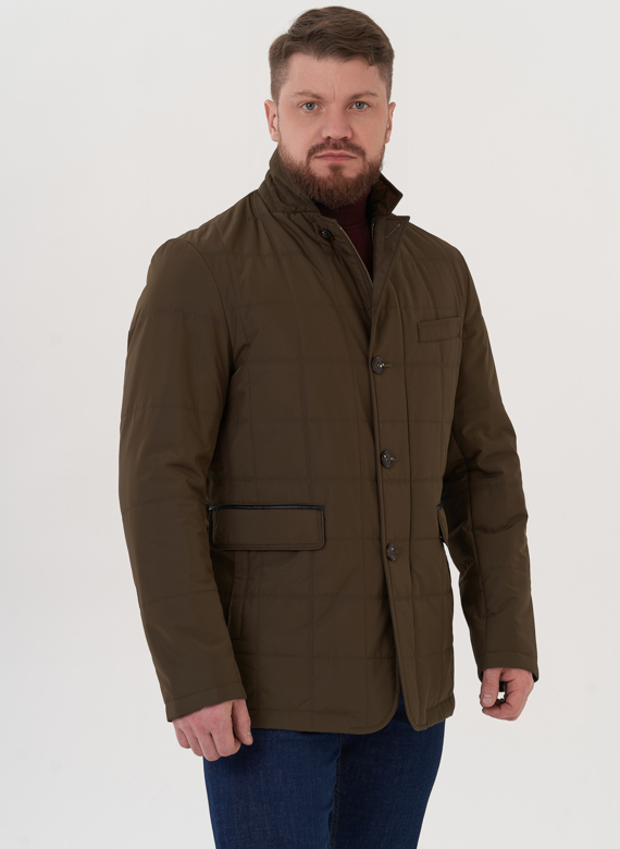 Мужская стеганая куртка цвета хаки