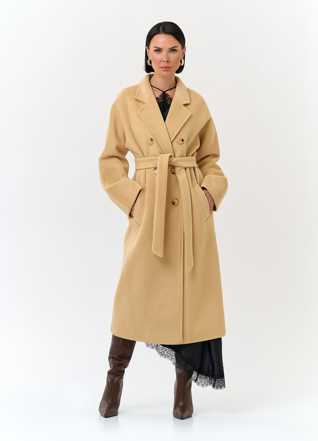 фото Женское пальто с поясом модель № 32809