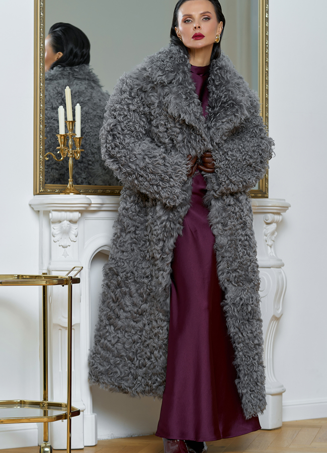 фото Женская двухсторонняя дубленка с английским воротником модель № 31631