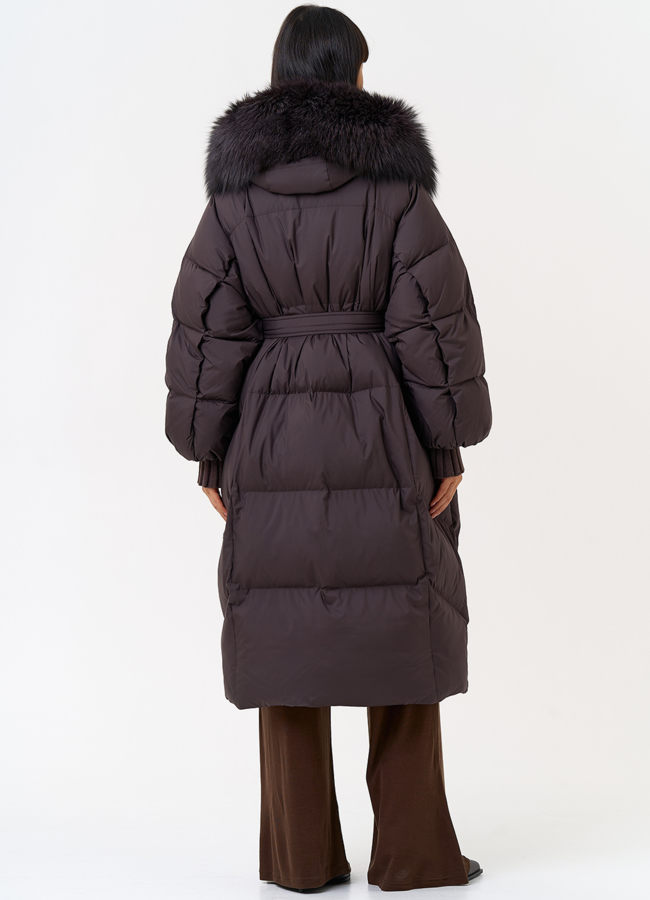 фото Женский пуховик с капюшоном из меха чернобурки модель № 31538