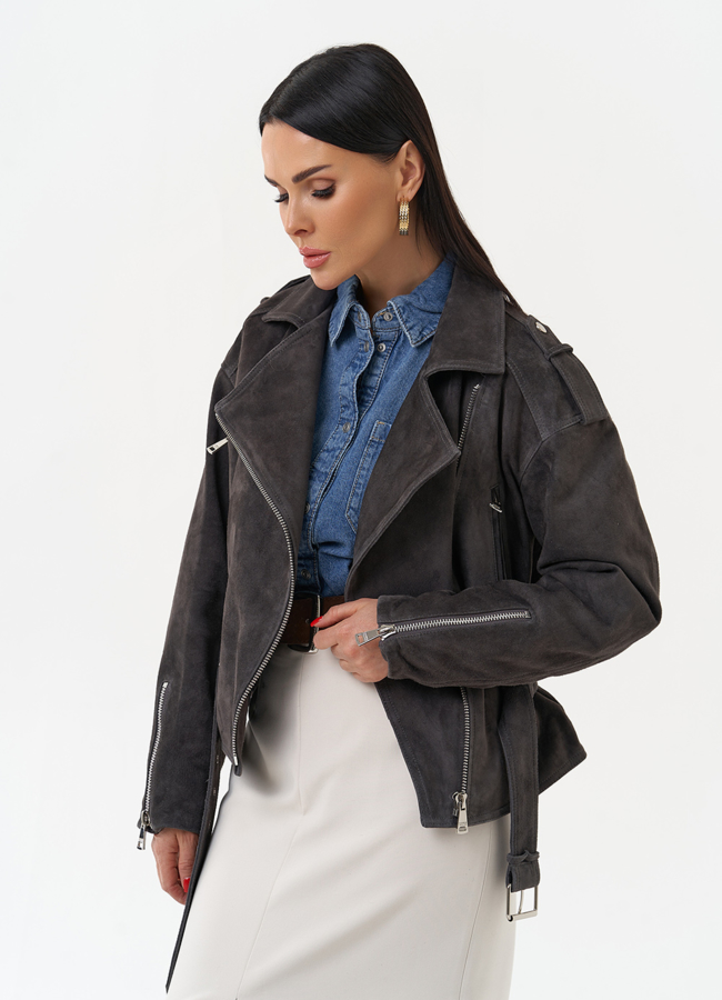 Женская куртка из натуральной замши с поясом модель № 30093 универмаг малина