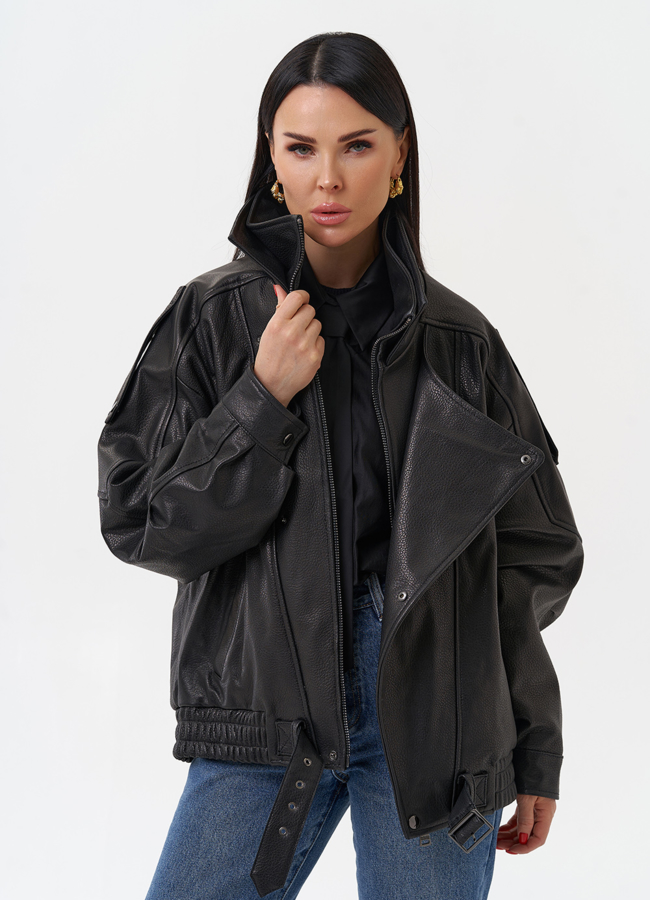 Объемная женская куртка из натуральной кожи модель № 29912 универмаг малина