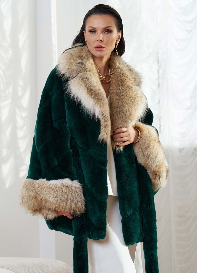 Шуба из кролика с отделкой из меха койота модель № 28903 универмаг малина