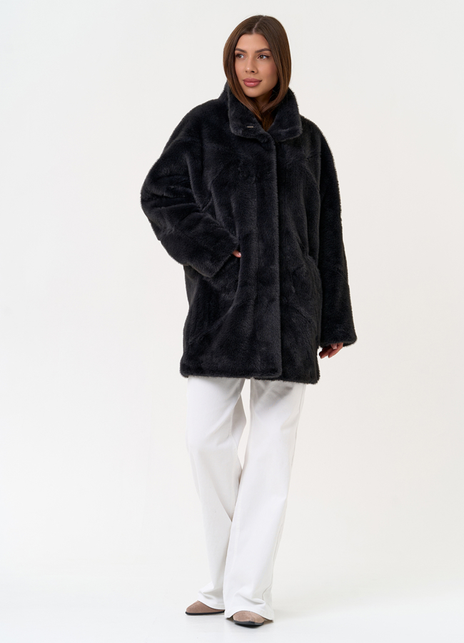 Женская шуба из эко меха с воротником стойкой модель № 31275 в рассрочку