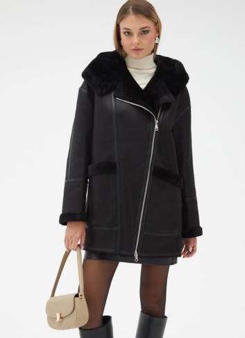 Женская удлиненная дубленка из эко кожи Женская удлиненная дубленка из эко кожи
