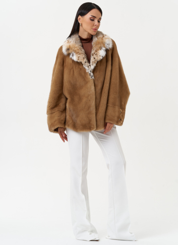 Куртка из меха норки с воротником их меха рыси