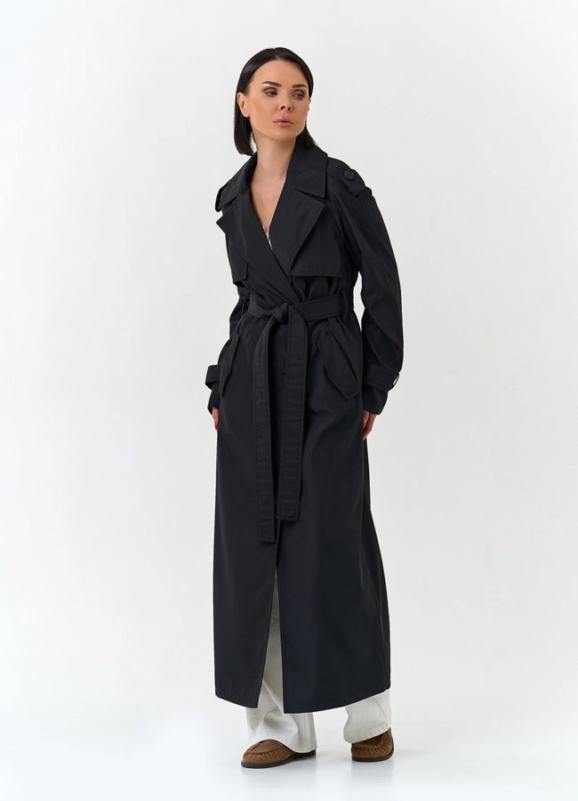 Женский длинный плащ с поясом модель № 33112 в рассрочку