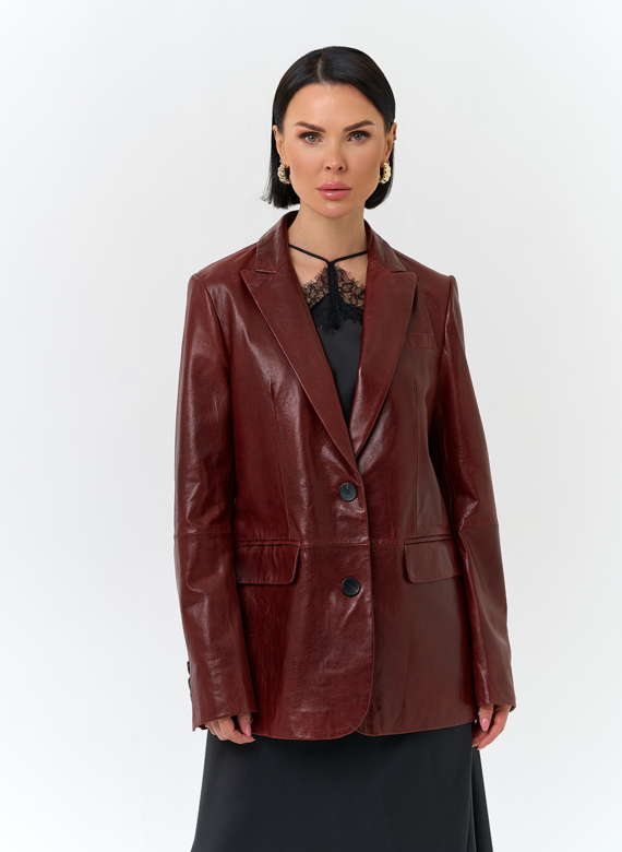 Жакет из натуральной кожи красного цвета