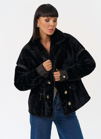 Женская короткая дубленка с английским воротником из меха норки