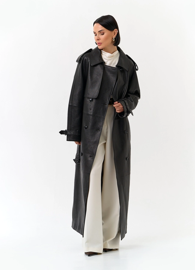 Женский длинный плащ из натуральной кожи модель № 32903 универмаг малина фото