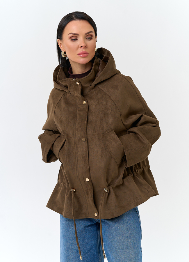 Женская утепленная куртка из эко замши с капюшоном модель № 32841 универмаг малина