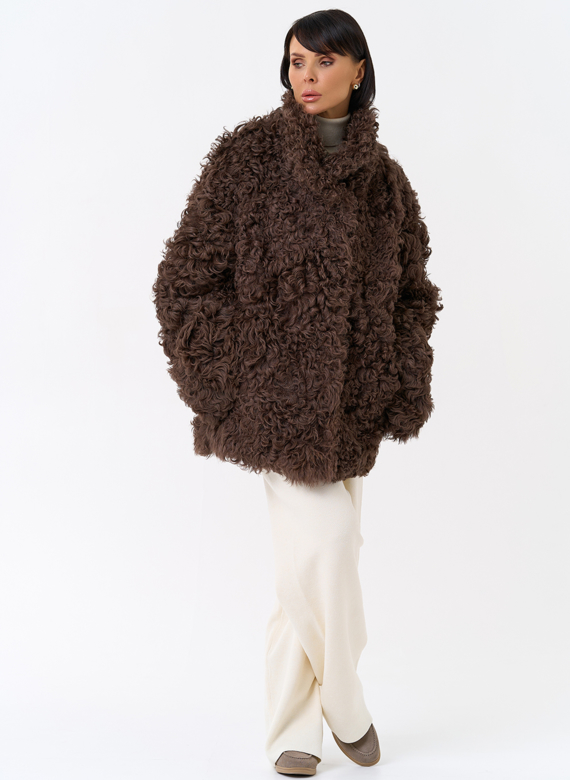 Женская двухсторонняя дубленка с воротником стойкой 