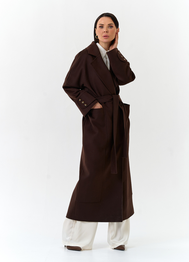 Женское длинное пальто с английским воротником модель № 32646 в кредит