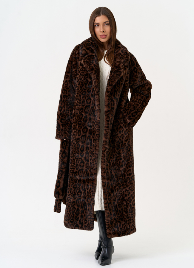 Длинная шуба из эко меха с анималистическим принтом модель № 31266 универмаг малина