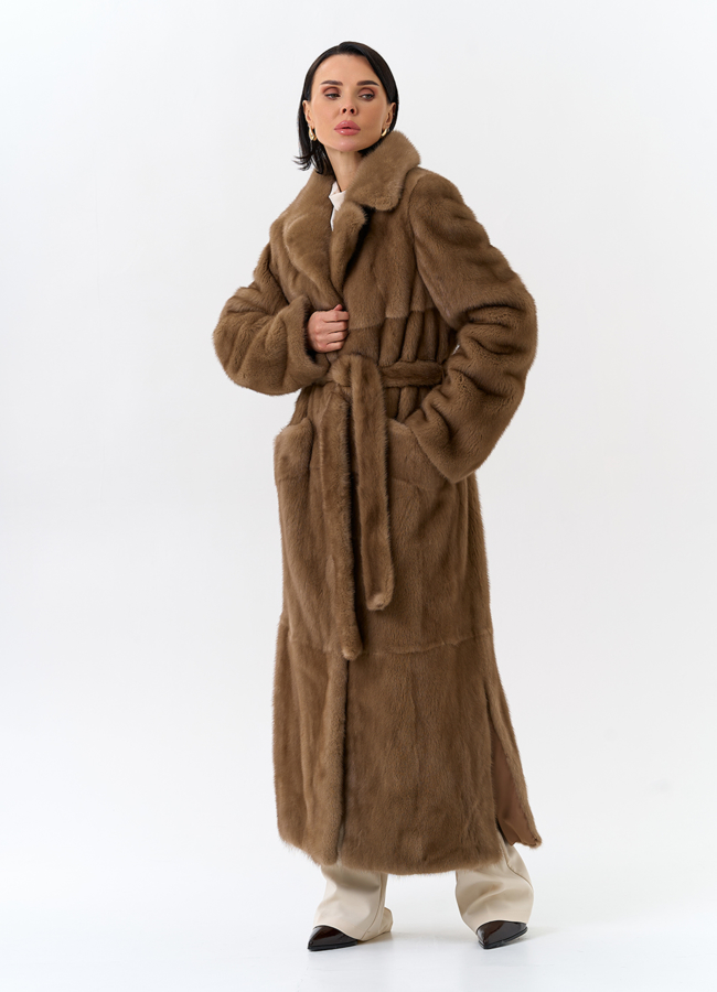 Длинная шуба из меха норки с английским воротником модель № 32067 универмаг малина