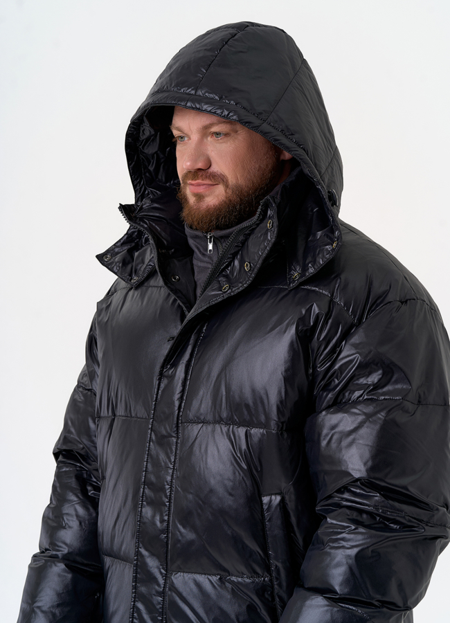 Мужской пуховик черного цвета с капюшоном модель № 31466 универмаг малина