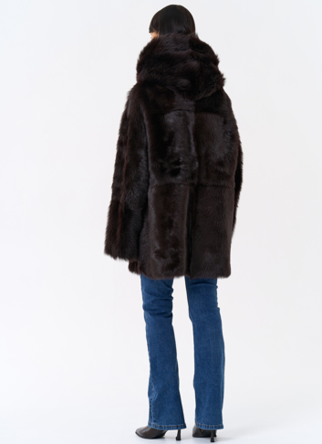 Женская двухсторонняя дубленка с капюшоном