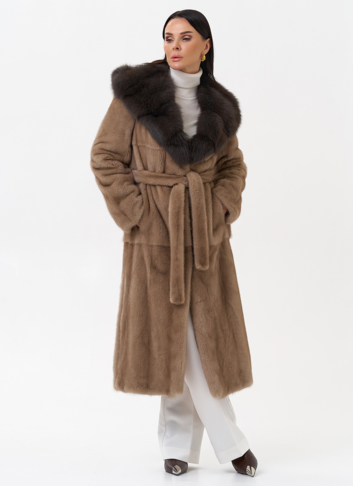 Длинная шуба из норки с куницей