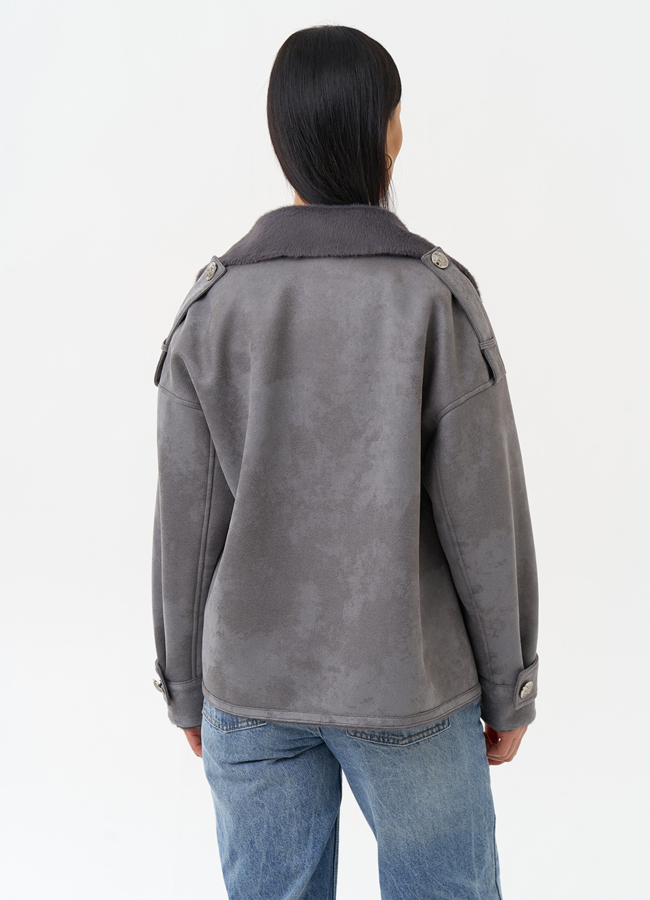 Дубленка из эко замши с акцентными пуговицами модель № 29987 в кредит