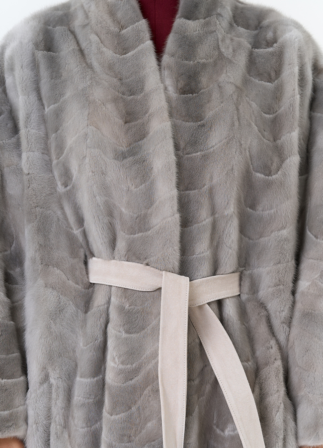 Шуба из меха норки с поясом модель № 31196 универмаг малина