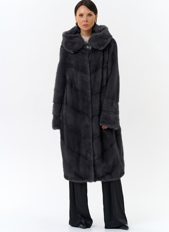 Длинная норковая шуба в сером цвете