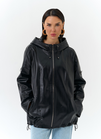Женская куртка из натуральной кожи с капюшоном