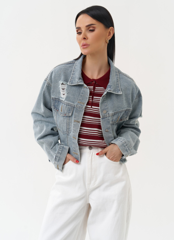 Женская укороченная джинсовая куртка