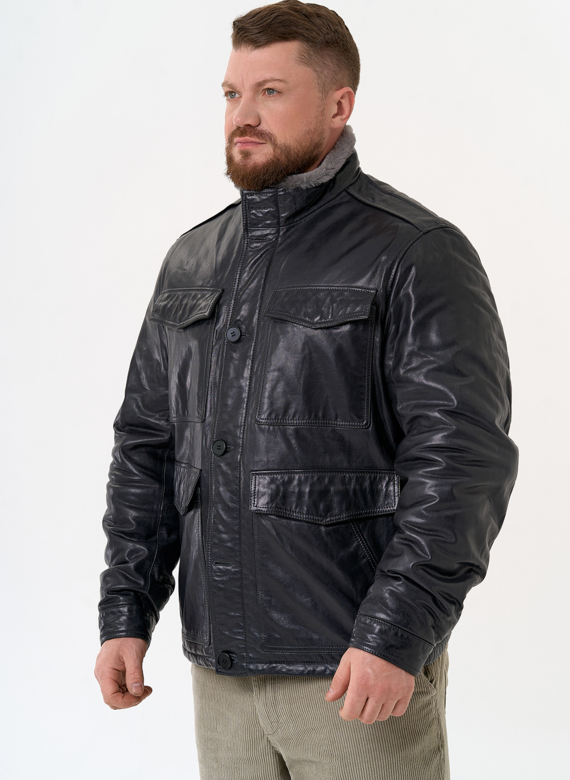 Куртка из натуральной кожи с воротником стойкой