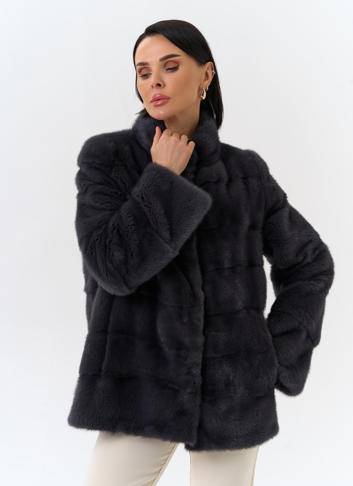 Норковая шуба трансформер, поперечная со стойкой