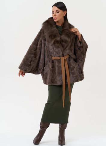 Норковая шуба с отделкой из лисы