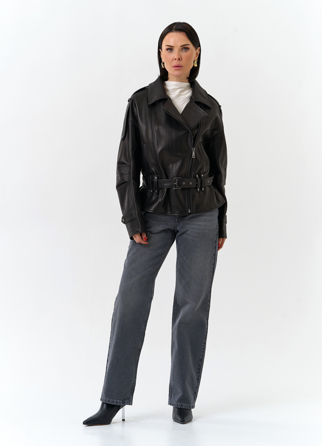 Женская куртка из натуральной кожи с поясом модель № 32678 универмаг малина