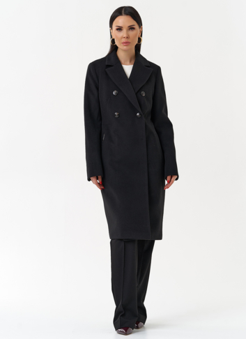 Женское двубортное пальто с поясом