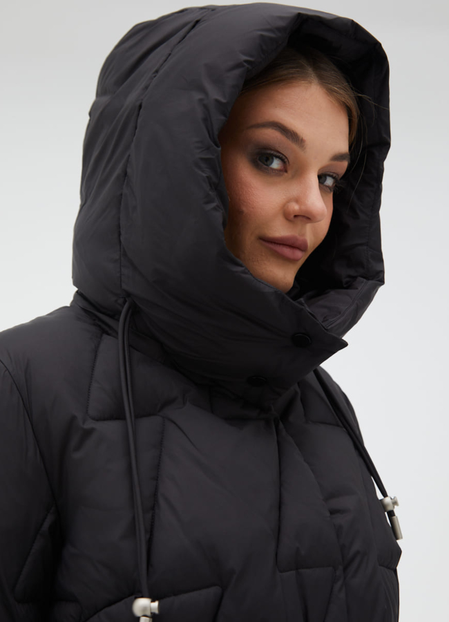 Женский пуховик с поясом модель № 31132 универмаг малина