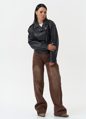 Куртка косуха из эко кожи черного цвета