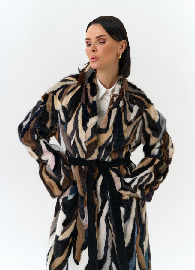 Шуба из норки в стиле пэчворк модель № 31298 универмаг малина