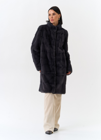 Норковая шуба трансформер, поперечная со стойкой