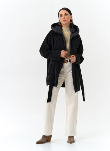 Женское пальто со съемный капюшоном