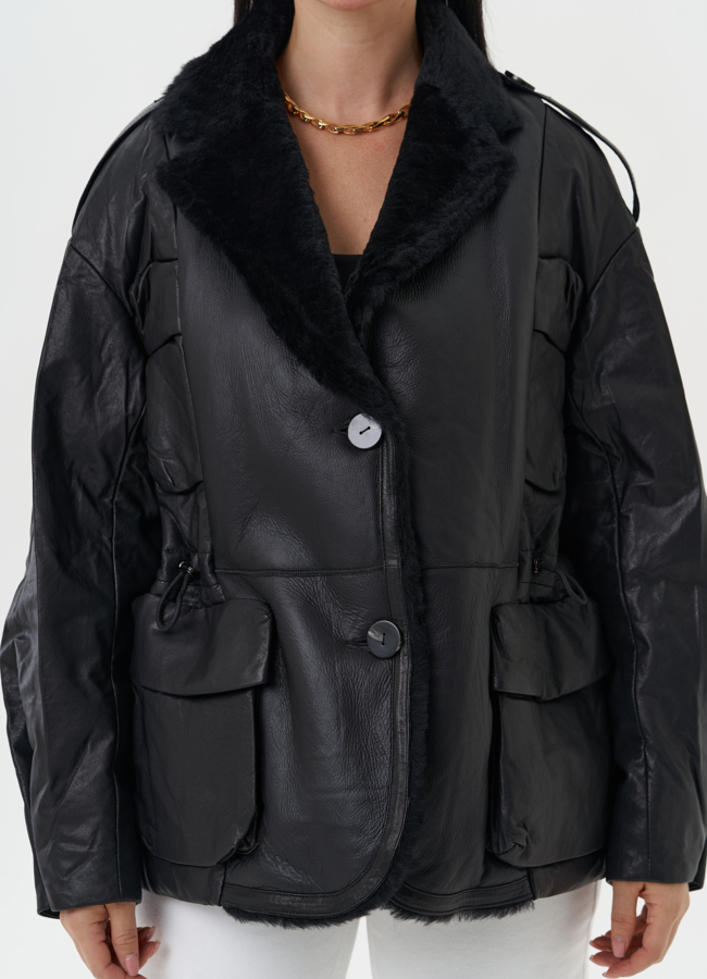 Куртка из натуральной кожи с английским воротником модель № 28120 в рассрочку