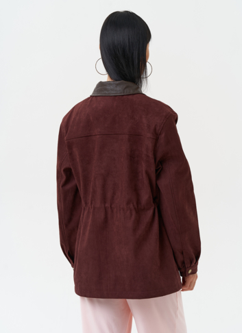 Женская парка из эко замши бордового цвета