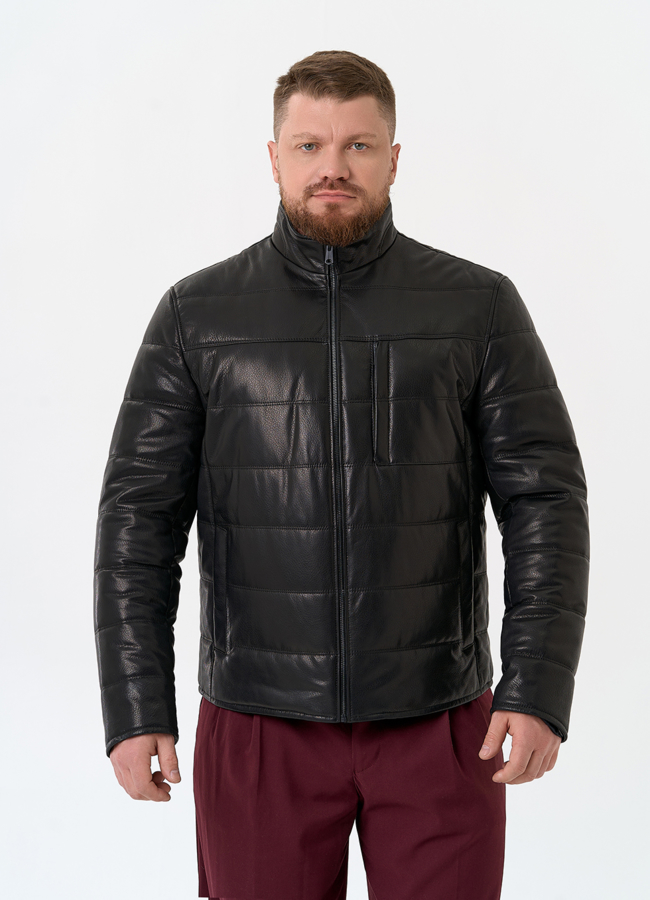 Мужская куртка из натуральной кожи с воротником стойкой модель № 32545 универмаг малина