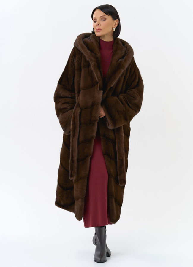Шуба из меха норки с капюшоном модель № 31985 универмаг малина