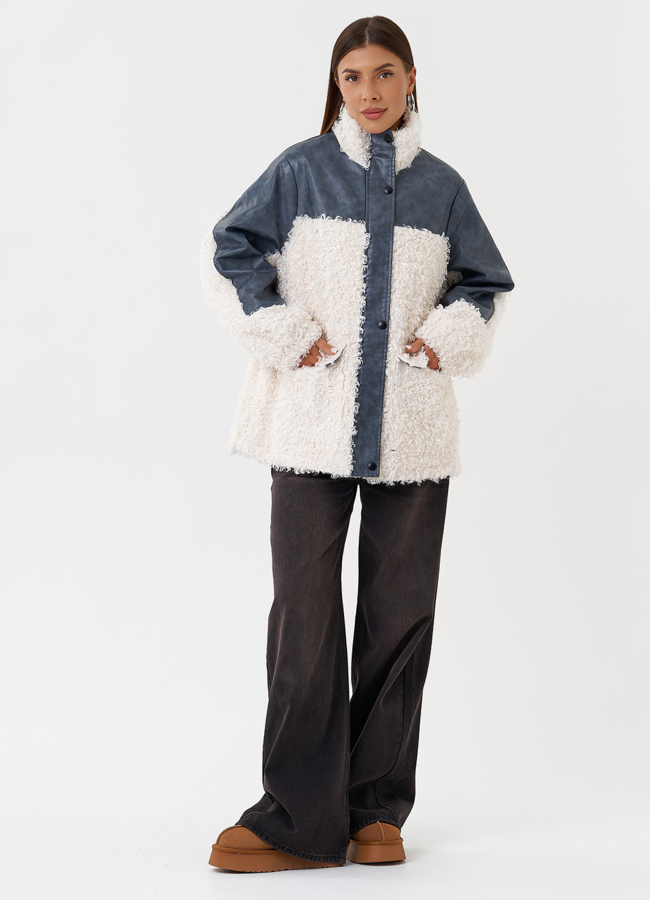 фото Жакет синего цвета с эко мехом модель № 27122