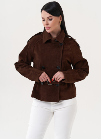Женская куртка из замши с ремнем