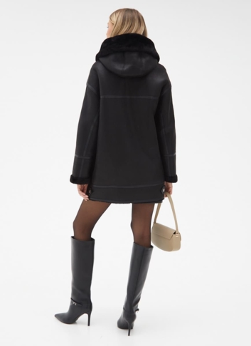 Женская удлиненная дубленка из эко кожи