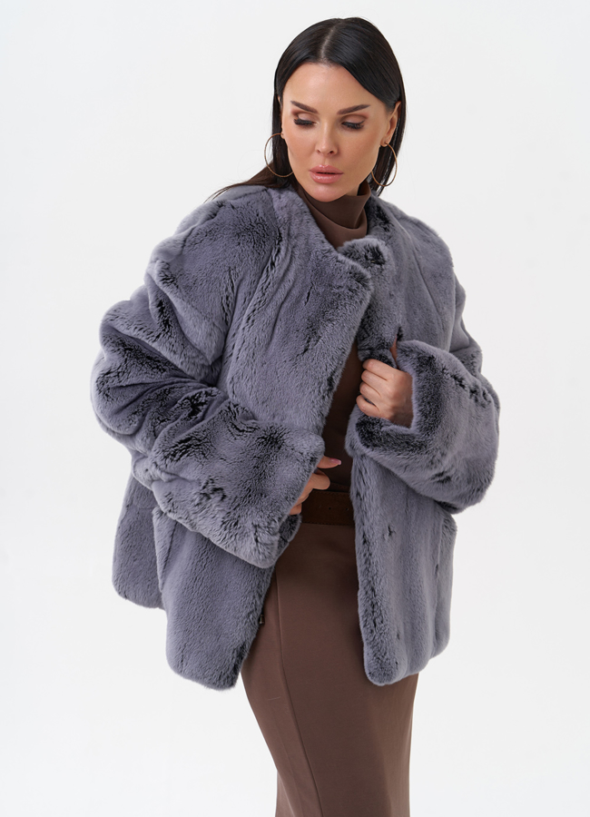 Короткая шуба из меха кролика модель № 29211 универмаг малина