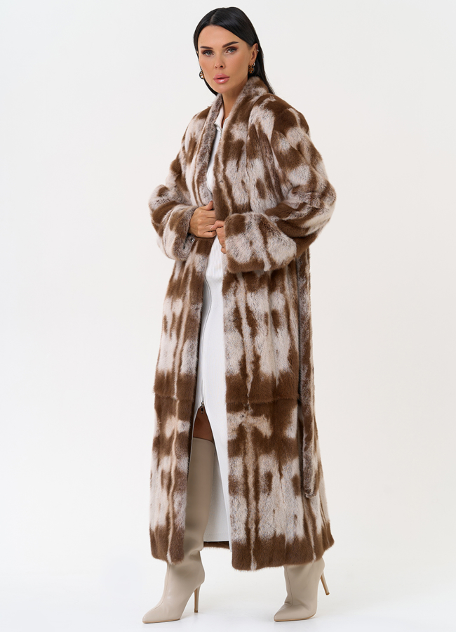 Шуба из норки с анималистичным принтом модель № 31173 в рассрочку