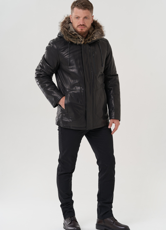 Мужская куртка с капюшоном на мехе из волка модель № 25614 универмаг малина